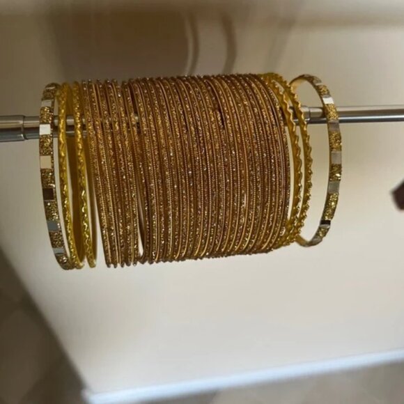 Gold and Yellow glitter Mirror Work Bangles Festive Indian Jewelry haldi - Picture 11 of 16